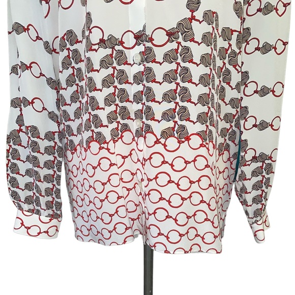 Carlisle Collection Silk Ivory & Red Chain Knot Print Blouse - 2 - Picture 3 of 11